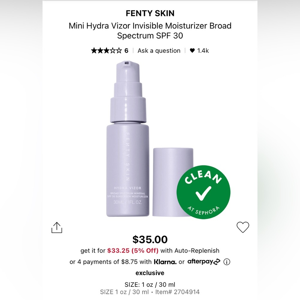 Fenty skin hydra vizor broad spectrum sunscreen moisturizer spf 30